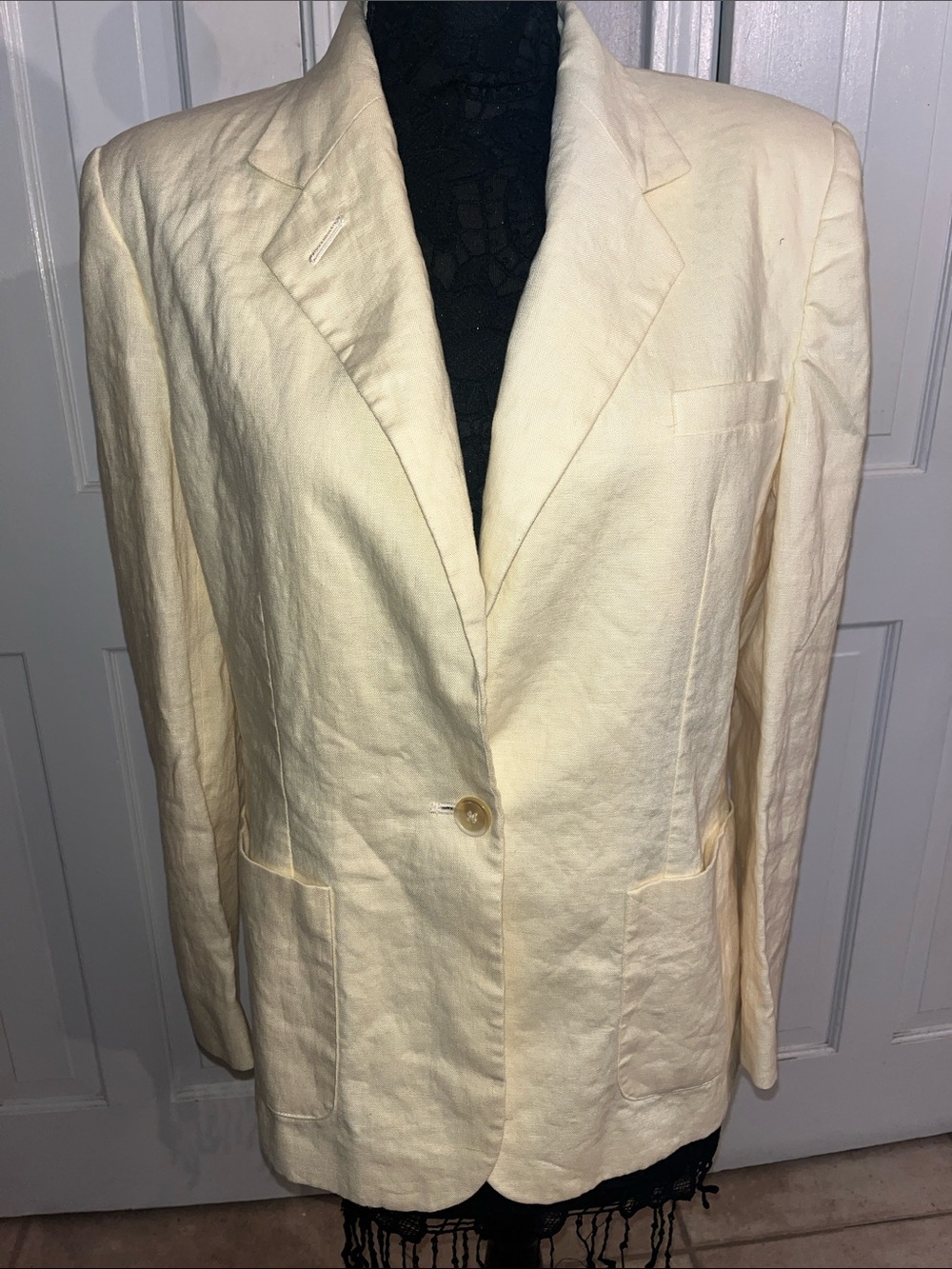 Lauren Ralph Lauren Yellow Single-Button Linen Blazer